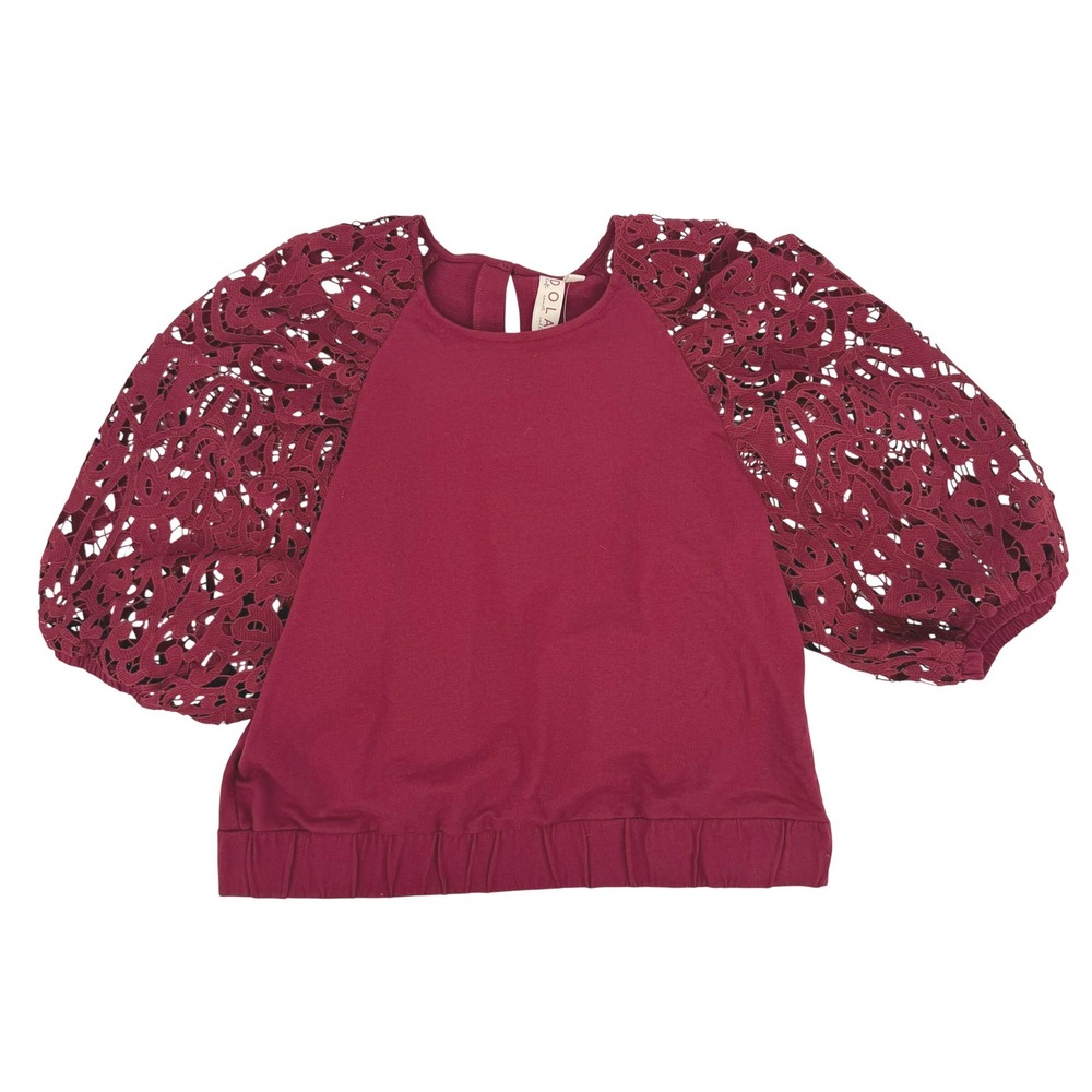 Dolan Left Coast Collection Lace Sleeve Top Womens Large Wine NWT Crochet Puff